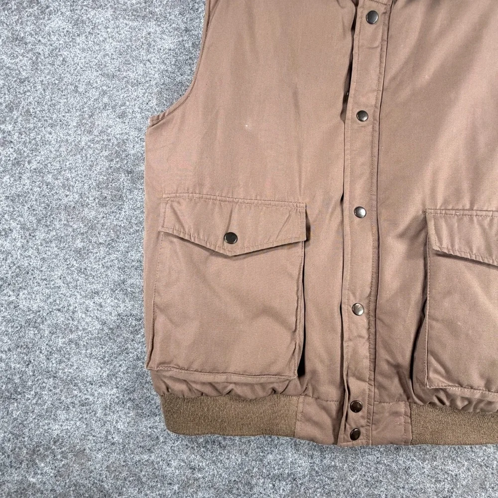 Outdoor Exchange Reversible Down Vest Mens Large Brown Blue Mock Neck Full‎ Zip
